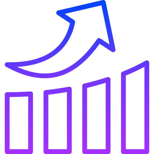 An icon representing growth, featuring an ascending chart, steps, or forward-moving arrows—symbolizing continuous improvement and success.