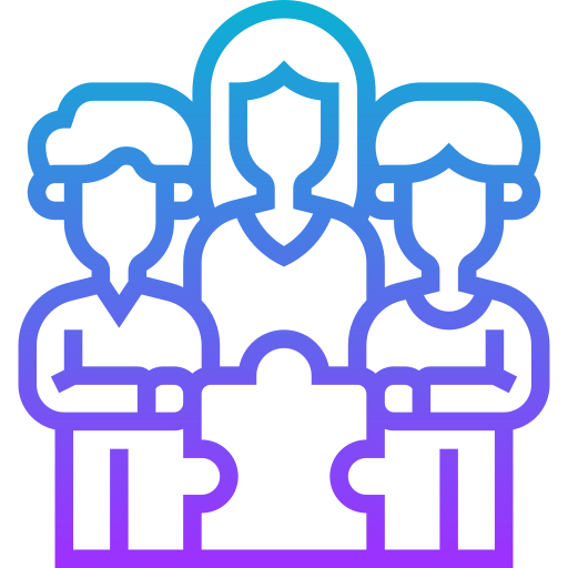 An icon representing teamwork, showcasing interconnected figures, collaborative hands, or a unified group—emphasizing synergy and expertise.